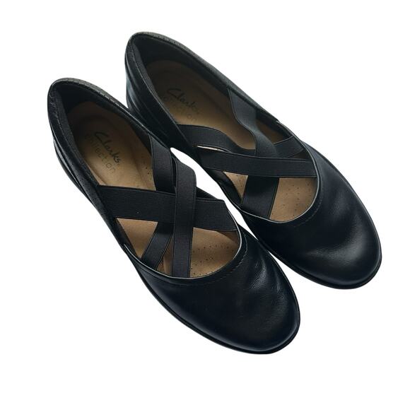 Clarks Kayleigh Cove Loafers Women's Size 8 Black Leather Sandals Slip On Shoes - Picture 1 of 8